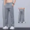 Pantalones Casuales de Seda Helada para Hombre, Pantalones Delgados Elásticos Rectos Ajustados de Verano, Pantalones de Cintura Elástica Versátiles de Moda