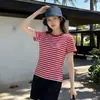 Precio Real de IA Camiseta de Manga Corta Rayada para Mujer Verano 2026 Nueva Cuello Redondo Versátil Adelgazante Top Corto Moderno