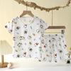 Ropa de Casa Nueva para Niños Pijama Verano Algodón Puro Conjunto de Ropa Interior Recortada Delgada Ropa Acondicionada para el Aire Conjunto de Dos Piezas para Niñas