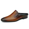 [Pre-venta No en Stock] Pantuflas Caladas de Piel Genuina, Zapatos Casuales de Media Piel Cerrados para Hombre, Fabricante de Zapatos Retro para Hombre