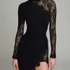 Vestido bodycon de encaje transparente elegante de manga larga, ajustado, con abertura, de marca independiente, comercio exterior transfronterizo europeo y americano, para socialité