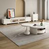 Mesa de Café de Placa de Roca Pequeña para Apartamento Nórdico Combinación de Gabinete de TV Mesa de Café para Sala de Estar Estilo Crema Mesa de Café Redonda Minimalista Gabinete tipo Cubo