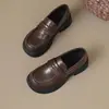 Mocassins marrons para mulheres, com sola grossa, adequados para primavera e outono, estilo uniforme JK, sapatos pequenos de couro, estilo préppy britânico, sapatilhas Mary Jane, perfeitos com saias
