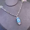 Collar de Topacio Natural Puro, Piedra Completamente Limpia con Excelente Brillo, Tamaño de Piedra Suelta 10*14mm, Elaborado con Plata 925