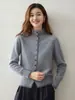 Suéter cardigan de punto suelto de manga larga para mujer, estilo coreano, nuevo para otoño, con cuello semi-alto y borde de contraste, con sentido del diseño