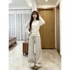 240g 45 Lyocell 45 Algodón 10 Spandex Cuello Henley Cintura Ceñida Manga Larga Camiseta para Mujer Top de Otoño Capa Base