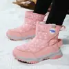 Populares botas de nieve antideslizantes para niños de invierno para exteriores con forro de polar, zapatos de algodón para nieve cálidos de cuero con suela gruesa, multicolor