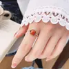 Anillo Yunchaixuan de Plata de Ley S925 Nudo de Bambú Ágata Roja, Nuevo Anillo Retro Estilo Chino Cubo de Azúcar, Anillo de Plata Vintage Envejecido al por Mayor
