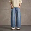 Jeans crop ligeramente holgados estilo retro americano para hombre, estilo fino de verano, pantalones casuales rectos versátiles de moda para el trabajo para hombre