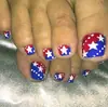 Colección Transfronteriza Nueva de Gran Venta para Manicura del Día de la Independencia Puntos Blancos con Estrellas Cuadradas Cortas Uñas Portátiles para Manos y Pies Venta al por Mayor