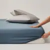 Estilo Hotelero~Sábana Bajera de Algodón Puro de 100 Hilos, Protector de Colchón Sencillo de Color Sólido, Cubierta de Cama a Prueba de Polvo de Cobertura Total