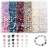 Set de Perlas Artificiales Perforadas Sueltas DIY Coloridas Redondas de ABS Materiales para Joyería Accesorios Caja de 24/28 Compartimentos