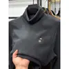 Camada Base Térmica Reversível de Gola Alta para Homens no Inverno com Bordado de Urso, Top Quente de Manga Longa Escovado