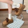 Zapatos de cuero gruesos y pequeños con cordones estilo británico para mujer, primavera y otoño 2025, zapatos Mary Jane de cabeza redonda