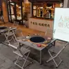Mesa de Barbacoa de Acero Inoxidable para Uso Comercial, Mesa con Parrilla de Carbón para Comedor al Aire Libre, Mesa y Sillas para Restaurantes de Barbacoa