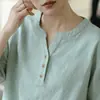 Deer & an Di Verano Nuevo Algodón y Lino Ropa de Mujer Camiseta de Manga Corta con Cuello en V de Algodón y Lino para Mujer, Top Holgado y Transpirable para el Trabajo