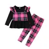Conjunto de Dos Piezas para Niñas Estilo Europeo y Americano Primavera y Otoño Cuadros Falso Dos Piezas Top de Manga Larga + Pantalones Largos Conjunto de Dos Piezas Falda Ins