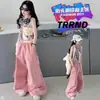 Calças Cargo Rosa para Meninas, Novo Estilo Primavera/Verão 2026, Calças de Início de Primavera para Crianças, Calças Largas da Moda para Meninas Mais Velhas