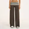 Pantalones anchos exclusivos de estampado transfronterizo con cintura plegable, pantalones retro a rayas para mujer, pantalones anchos casuales para exteriores y yoga 4549