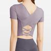 Ropa de yoga para mujer, camiseta deportiva ajustada de manga corta de verano de una pieza con tapete para el pecho, para correr, pilates y fitness.