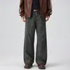 Pantalones de Trabajo Largos para Hombre 2026 Estilo Retro Americano Lona Lavada Perla Desgastados Holgados Pierna Recta Casual Simples Versátiles
