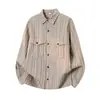 Camisa Listrada Retrô Estilo Japonês para Homens, para Primavera e Outono, Manga Longa, Corte Solto, Camisa Casual Versátil com Gola de Lapela