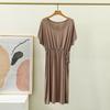 Falda Larga de Modal con Cordón de Manga Corta, Adelgazante de Cintura, Vestido de Manga Murciélago, Verano, Delgada, Talla Grande, Falda Casual, Nuevo Estilo