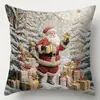 Fronha Estampada de Boneco de Neve de Natal para a Sala de Estar, Atmosfera Festiva e Aconchegante, Cena de Neve, Rena, Árvore de Natal, Elementos Fofos de Boneco de Neve