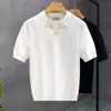 Camisa Polo de Punto de Seda Helada de Manga Corta para Hombre, Nueva de Verano, Estilo Casual de Negocios, Cuello Camisero, Cuello en V, Venta al por Mayor Transfronteriza