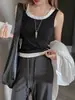 Camisola Falsa de Dos Piezas para Chica Atrevida para Mujer Verano Tops Interiores y Exteriores 2025 Nuevo Sin Mangas de Tirantes Cruzados Camisa Base