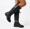 Botas Altas Europeas Retro Desgastadas Arrugadas Tacón Grueso Botas para Motociclista Tallas Grandes Botas de Mujer 40-43 Comercio Exterior Transfronterizo
