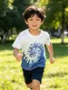 Camiseta de Manga Corta para Niños Tie-Dye de Yunnan, Ropa de Verano Teñida de Azul Hecha a Mano para Niños y Niñas, Ropa Infantil Transpirable y Cómoda con Cuello Redondo