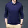 Camiseta de manga larga para hombre de primavera y otoño, camiseta Polo informal de color liso de seda helada para jóvenes, camiseta básica, moda masculina, envío directo de una pieza