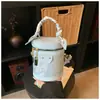 Bolsa Cubo de Lona Vintage Cilíndrica con Cinta para Cartas para Mujer, Bolso de Hombro Cruzado de Gran Capacidad, Bolso de Mano Popular de Celebridad de Internet