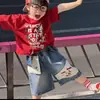 Conjunto de Niños Estilo Coreano 2026 Verano Nuevo Estampado de Mickey de Niños Manga Corta Pantalones Cortos de Mezclilla Sueltos Ropa para Niños