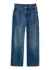 Jeans de Sarja Elástico em Quatro Direções com Perna Afunilada [2 Comprimentos] JU Jeans Skinny de Cintura Alta Reto de Perna Larga Calça Longa