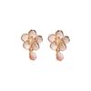 Aretes de camelia blanca perla de plata esterlina sin perforaciones nuevos de alta gama flores retro temperamento francés aretes de clip