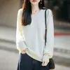 Moletom com Forro de Lã Feminino, Nova Coleção Outono/Inverno, Suéter de Tricô Premium com Manga Longa, Cor Sólida, Lã de Caxemira, Caimento Solto