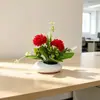 Fornecimento direto transfronteiriço de duas crisântemos de bola em pequenos vasos rasos, bonsai de flor artificial para mesas de escritório, plantas verdes decorativas de mesa