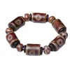 Pulsera de Calcedonia Natural de Xizang con Cuentas Dzi Antiguas de Tres Ojos y Nueve Ojos con Envoltura de Seda Ágata Pulsera para Hombre Venta al por Mayor Suministro Directo