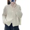 Suéter de Mujer para Primavera Nuevo Estilo Holgado Cuello Redondo Suéter Cardigan Tejido Top de Manga Larga Chaqueta Color Sólido Diseño de Nicho