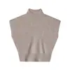 Suéter de lã sem costura, peça única, gola alta meia, sem mangas, para mulheres, novo estilo 2026, camada interna tricotada, suéter fino