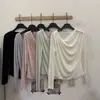 Diseño Nuevo Primavera 2026 Top de Ajuste Delgado con Pliegues Amigable con la Piel Camisa de Manga Larga Off-Shoulder Estilo Francés para Mujer