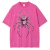 [Transfronterizo 230g] Camiseta Gráfica de Araña Dibujada a Mano, Camiseta Casual de Algodón con Mangas Cortas y Estampado para Hombre