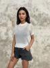 Primavera y verano Europeo y Americano tejido nuevo manga corta hueco cintura alta ajustado tejido falda de playa cuello redondo blusa tejida camisa protectora solar
