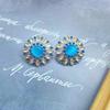 Brincos de margarida azul antigo médio Brincos de diamante completo elegantes estilo de Hong Kong Brincos de girassol retrô
