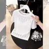 Blusa de Tricô Curta Branca com Mangas Curtas Estilo Coreano para o Trabalho de Verão Nova Chegada Emagrecimento Design Elegante Top
