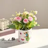 Novo Pequeno Rosa Pastoral Bonsai Flor Artificial Criativa Decoração de Casa Estúdio de Fotografia Enfeites Planta Verde Artificial Planta em Vaso Artificial