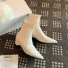 Botines ajustados de punta estilo coreano, botines de tobillo nuevos de invierno con tacón medio, adelgazantes con cremallera trasera, tacón grueso, botines de moda versátiles, botines elásticos
