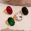 Transfronteiriço Europa e Estados Unidos oval pegajoso broca grande anel de vidro titânio banhado a aço 18K anel de ouro real retro luz de luxo mão jóias